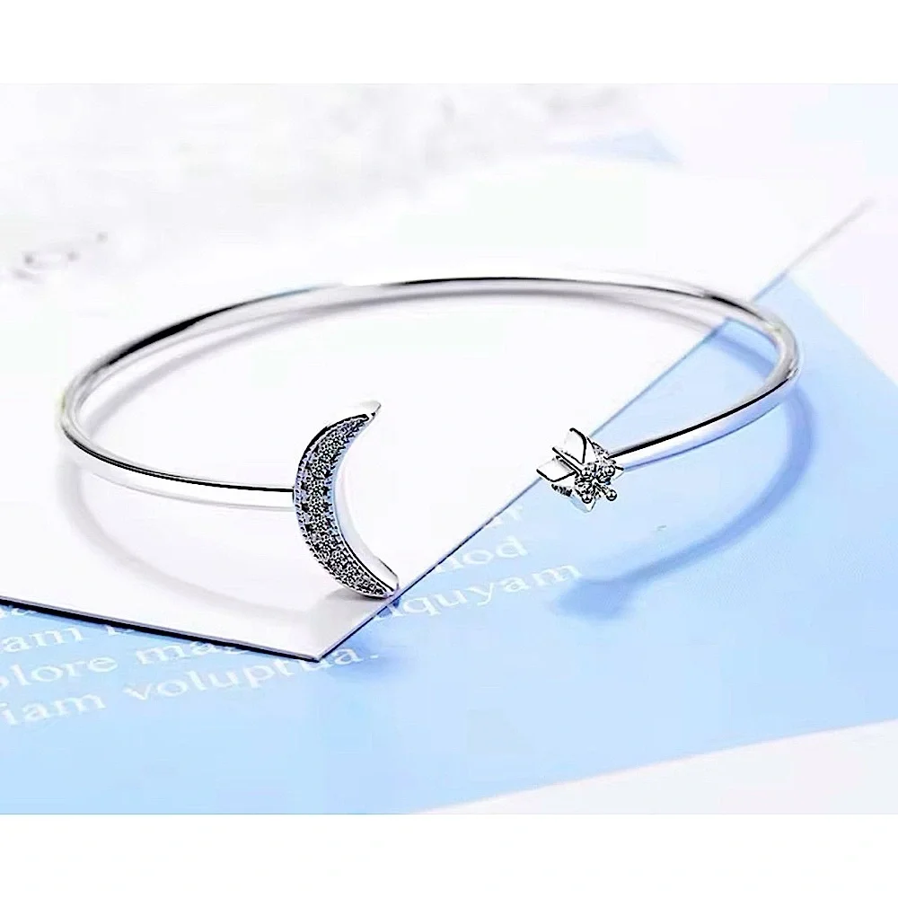NEW Dainty‎ Moon & Star 925 Sterling Silver Bracelet